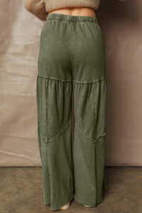 Mineral Wash Patchwork Tiered Wide Leg Comfy Pants-JUNIPER BLVD-Reef Love