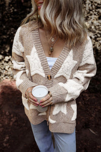 Star Sherpa Textured Sweater Cardigan-JUNIPER BLVD-Reef Love