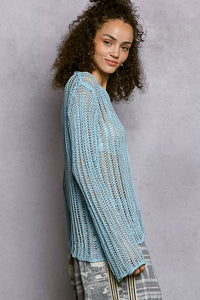 Openwork Knit Cover Up Top, Sky Blue-POL-Reef Love