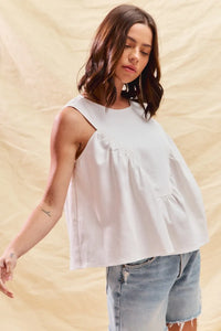 Game Day White Denim Ruched Sleeveless Top