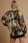 Gold Metallic Blouse with Balloon Sleeves-Gold metallic blouse with balloon sleeves on black base. Oversized, eye-catching fit with a glamorous finish—perfect for parties, date nights, or holidays.-Reef Love Boutique