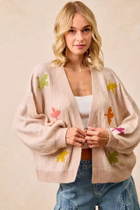 Two Tone Knit Cardigan with Leaf Patches-BiBi-Reef Love