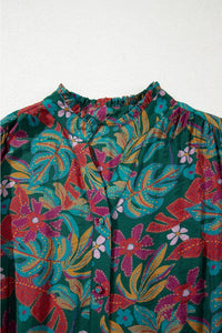 Floral Frilled V-Neck Puff Sleeve Ruffle Shirt Dress-JUNIPER BLVD-Reef Love