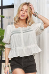 Smocked Puff Sleeve Peasant Blouse-Reef Love