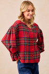 Christmas Plaid V-Neck Flounce Sleeve Jacket