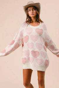 Heart Pattern Sweater with Pearl Detail-BiBi-Reef Love