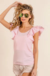 Shop Wide Layered Ruffle Sleeve Scoop Neck Ribbed Top-Stay cute and comfortable in our Pink Ruffle Cap Sleeve T-Shirt. Soft stretch fabric, romantic ruffle sleeves, and a flattering fit make it a must-have essential-Reef Love Boho-Chic Boutique