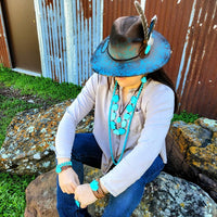 Blue Turquoise Slab on Narrow Leather Cuff Bracelet-The Jewelry Junkie-Reef Love