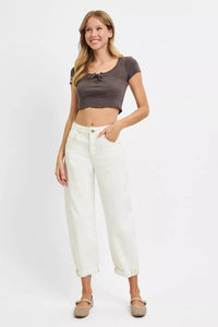RISEN Winter White High Rise Barrel Cropped Jeans