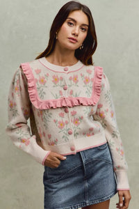Flower With Ruffle Detailing Sweater Cardigan-So Me-Reef Love
