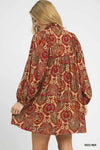 Boho Mix Paisley Babydoll Mini Dress