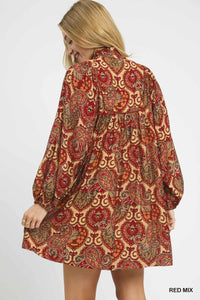 Boho Mix Paisley Babydoll Mini Dress