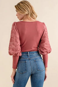 And The Why Textured Puff Sleeve Bodysuit-bodysuit-Reef Love
