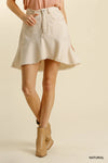 Linen Blend High Low Skirt with Frayed Hem
