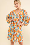 Printed Open Back Puff Sleeve Casual Dress-The printed open back puff sleeve casual dress is a trendy and playful option for a fun and stylish look. The printed design adds a pop of color to the dress.-Reef Love Boho-Chic Boutique