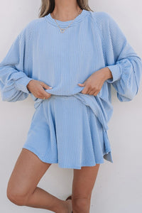 Corded Top and Ruffle Mini Skirt Outfit Set-Reef Love