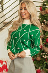 Christmas Geometric Diamond Pom Sweater-Reef Love