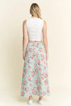 Floral Print Front Slit Denim Maxi Skirt-maxi skirt-Reef Love