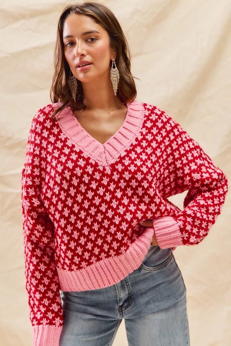 Geo Clover Red & Pink Sweater - Reef Love