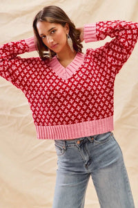 Geo Clover Red & Pink Sweater - Reef Love