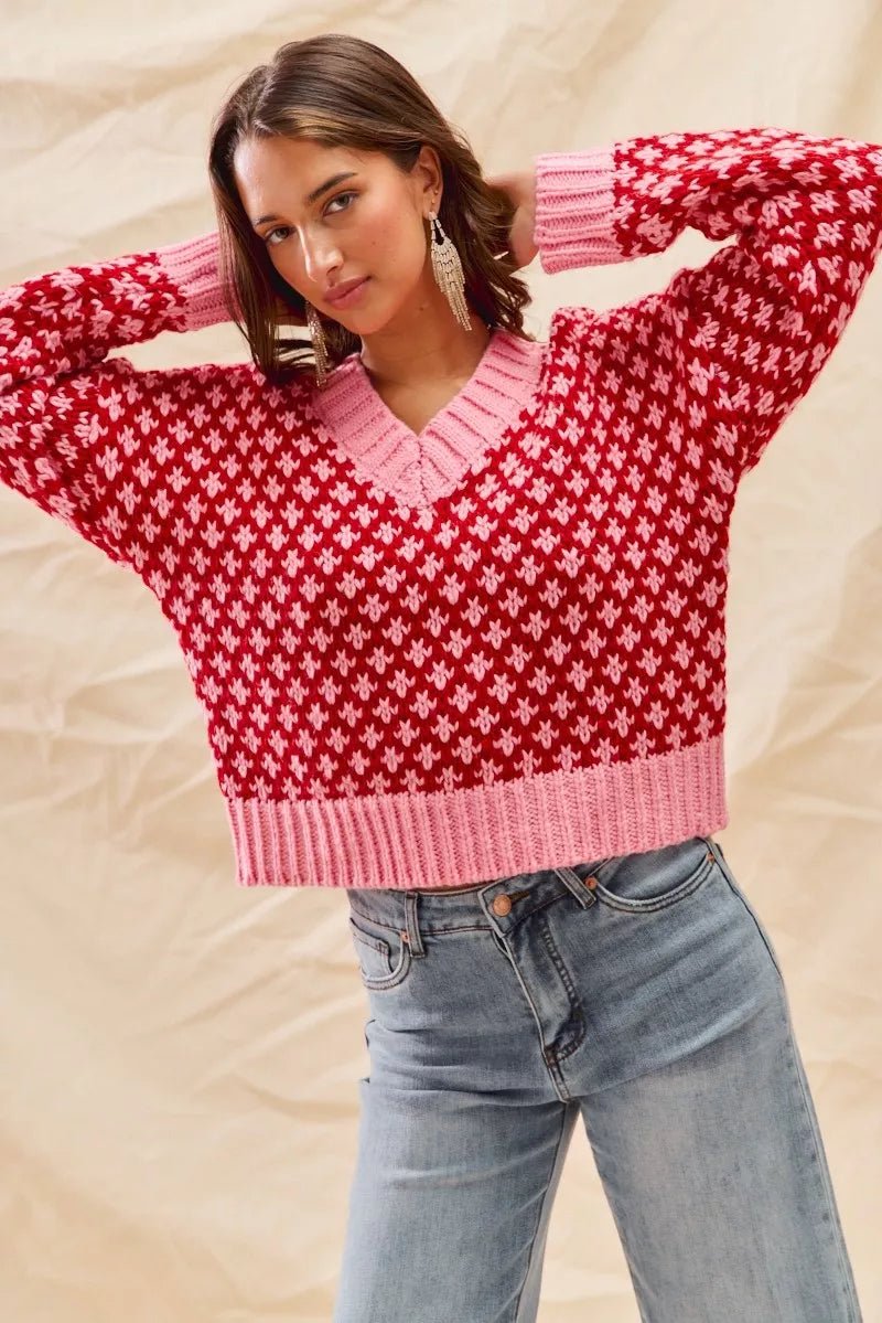 Geo Clover Red & Pink Sweater - Reef Love