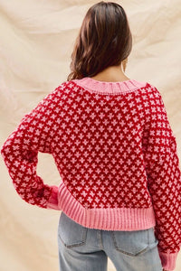 Geo Clover Red & Pink Sweater - Reef Love