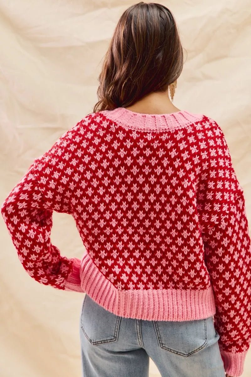 Geo Clover Red & Pink Sweater - Reef Love