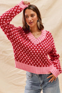 Geo Clover Red & Pink Sweater - Reef Love