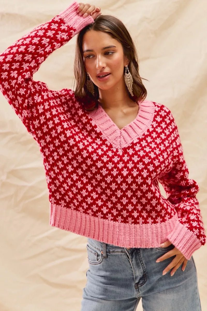Geo Clover Red & Pink Sweater - Reef Love