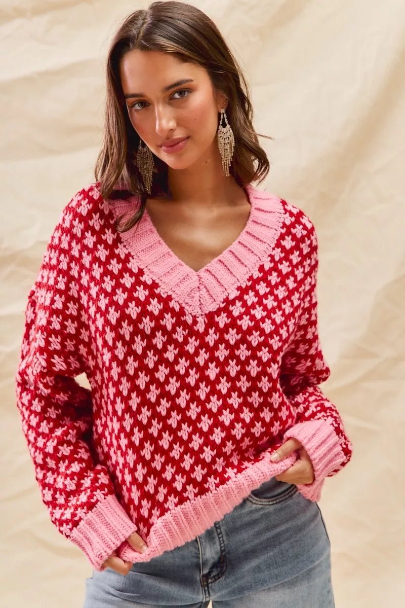 Geo Clover Red & Pink Sweater - Reef Love