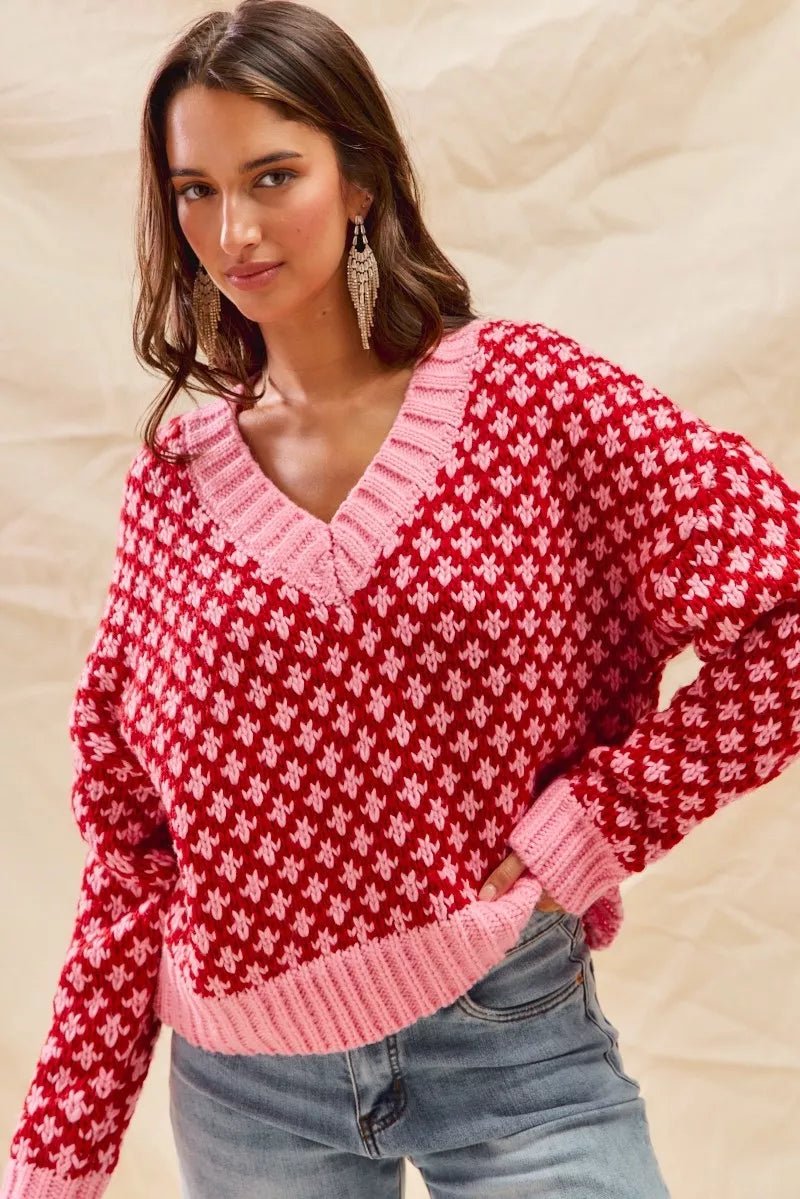 Geo Clover Red & Pink Sweater - Reef Love