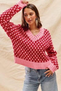 Geo Clover Red & Pink Sweater - Reef Love