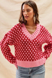 Geo Clover Red & Pink Sweater - Reef Love