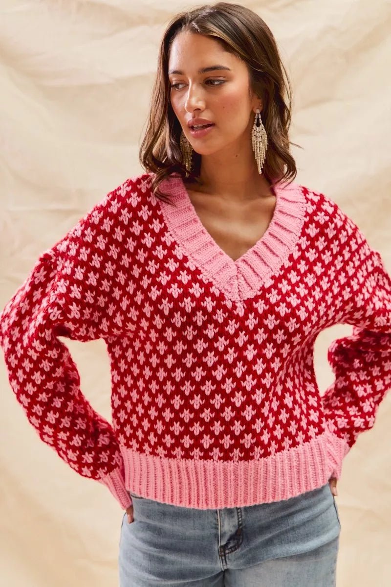 Geo Clover Red & Pink Sweater - Reef Love