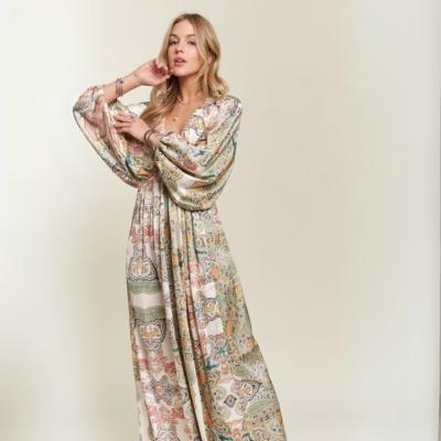 Isla Boho Printed V-Neck Batwing Sleeve Dress by ADORA-The Printed Batwing Sleeve Dress is a stylish and chic addition to your wardrobe. With flowy batwing sleeves, this dress offers a relaxed yet elegant look. -Reef Love Boho-Chic Boutique
