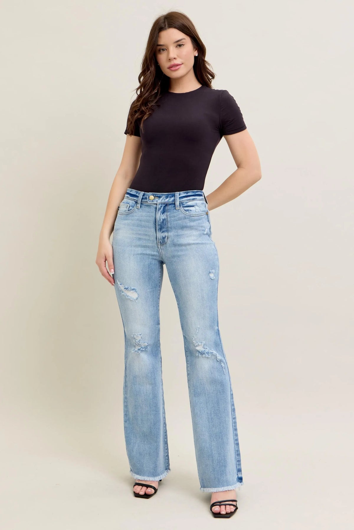 Judy Blue High Rise Flare Jeans with Shield Pockets-Jeans-Reef Love
