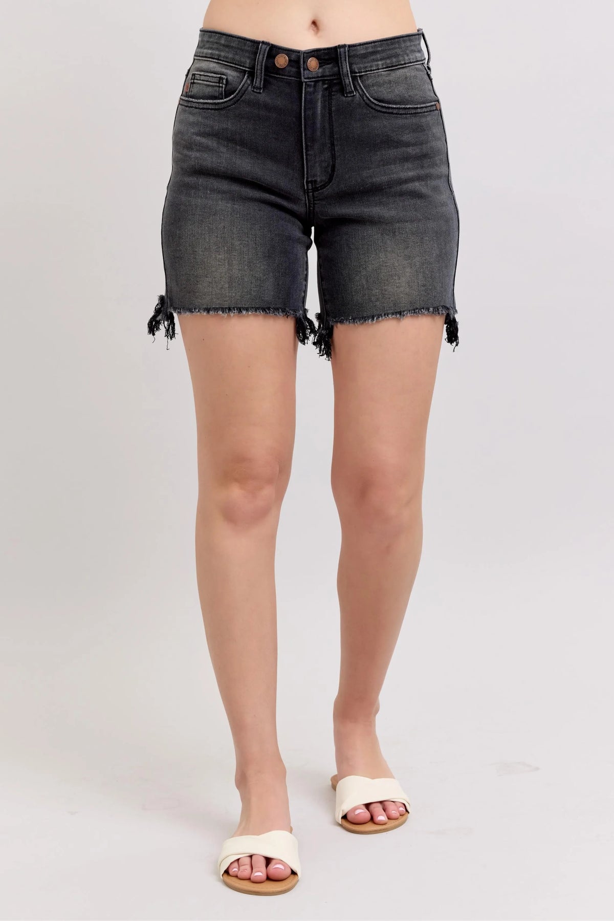 Judy Blue Long Cut Off Dad Denim Shorts-Jean Shorts-Reef Love
