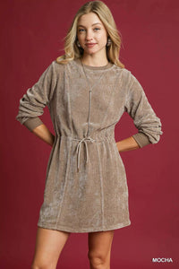 Mocha Velour Drawstring Mini Dress - Reef Love