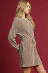 Mocha Velour Drawstring Mini Dress - Reef Love