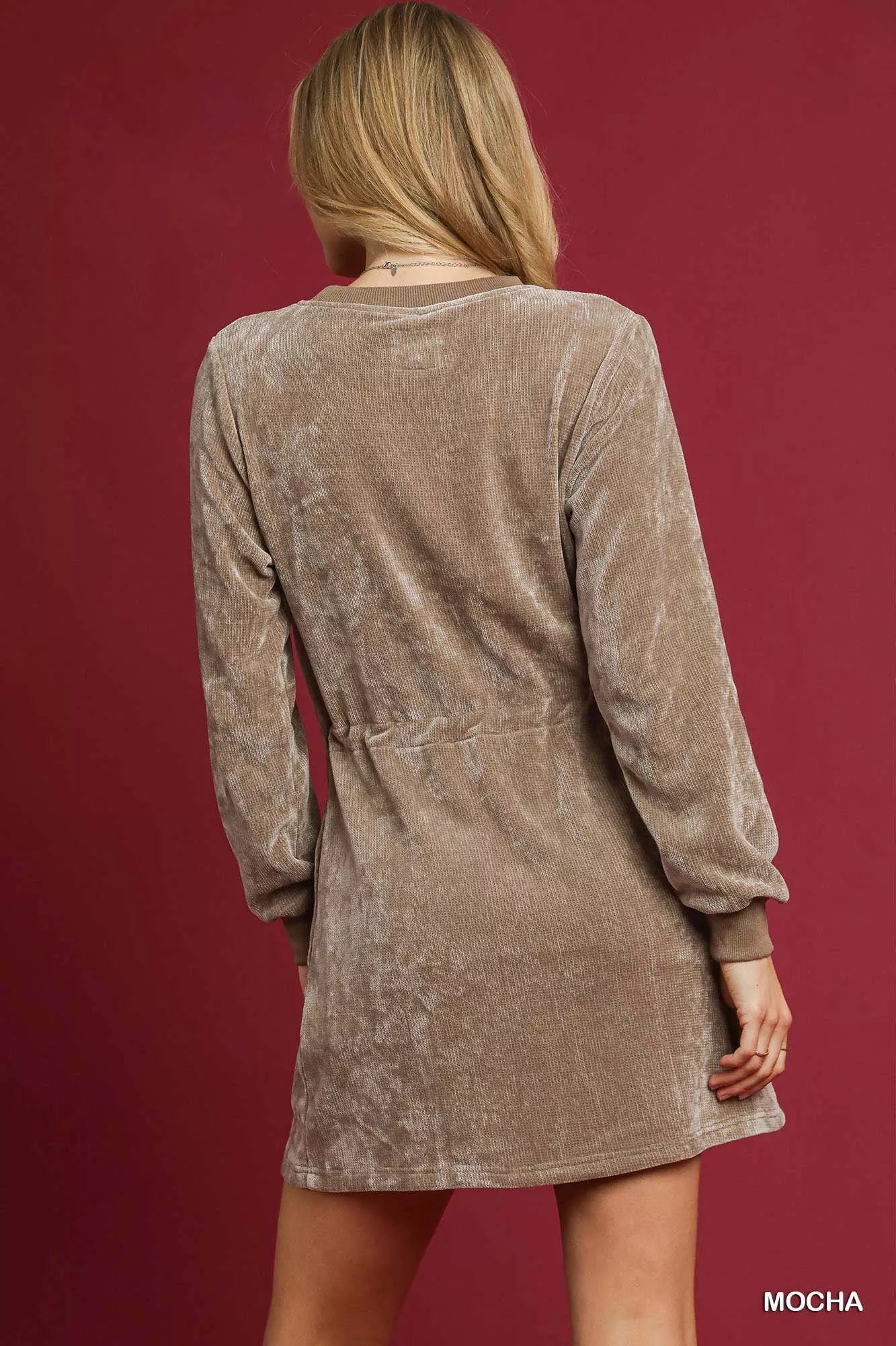 Mocha Velour Drawstring Mini Dress - Reef Love