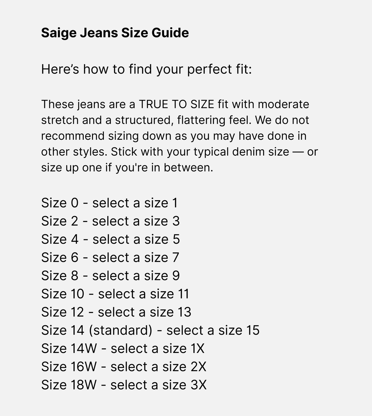 Size guide chart