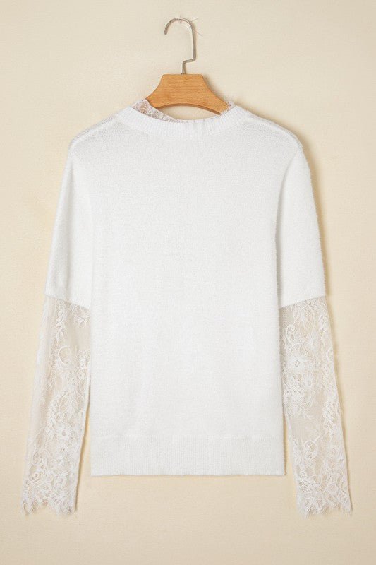 Samantha Lace Sleeve Two - piece Fuzzy Sweater - Reef Love