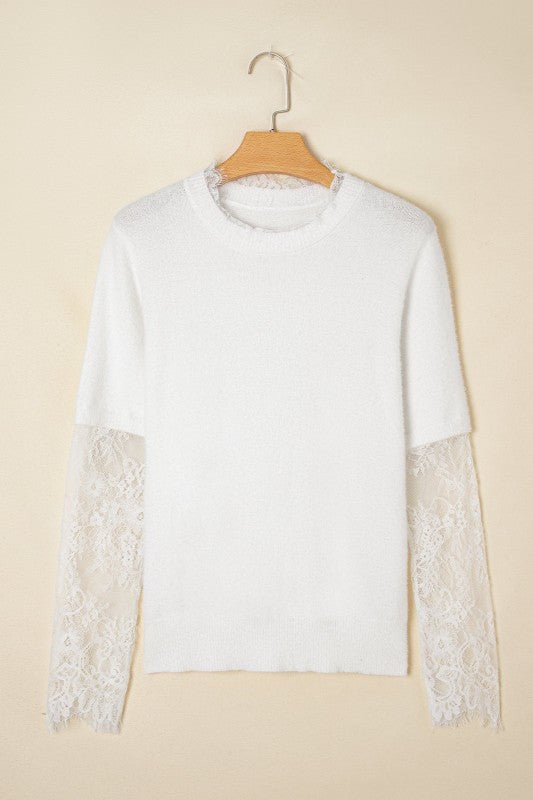 Samantha Lace Sleeve Two - piece Fuzzy Sweater - Reef Love