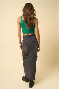 Super Maxi Cargo Denim Skirt, Black - Reef Love