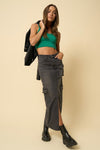Super Maxi Cargo Denim Skirt, Black - Reef Love