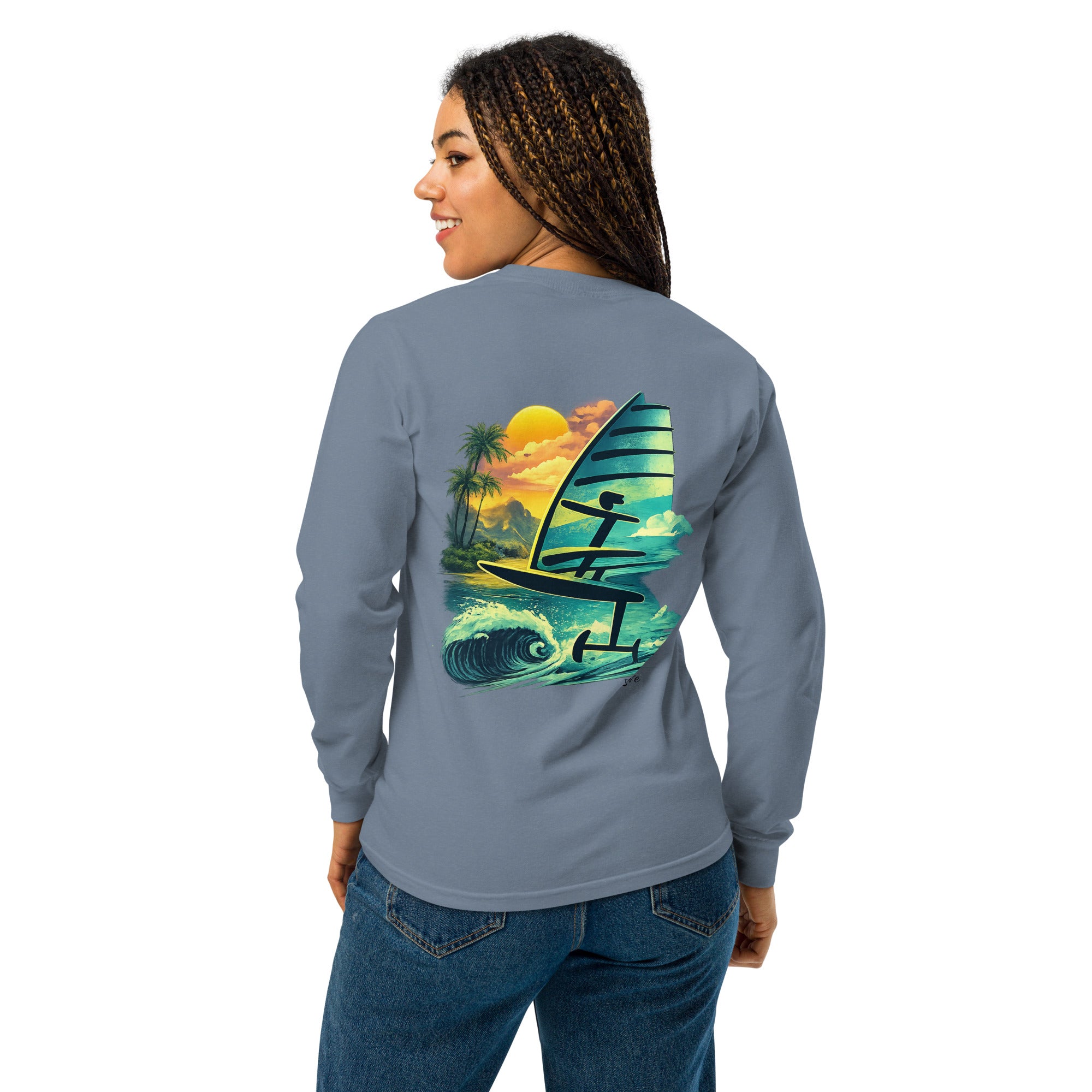 Foil Hawaii Long Sleeve Graphic Tee - Reef Love Custom Design-perfect windsurfing, wing foiling, windsurf foil themed graphic t-shirt-custom Reef Love Design