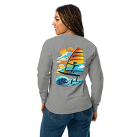 Windsurf Foiling Sunset Classic Unisex Long-Sleeve Graphic T-Shirt-perfect windsurfing, wing foiling, windsurf foil themed graphic t-shirt-custom Reef Love Design