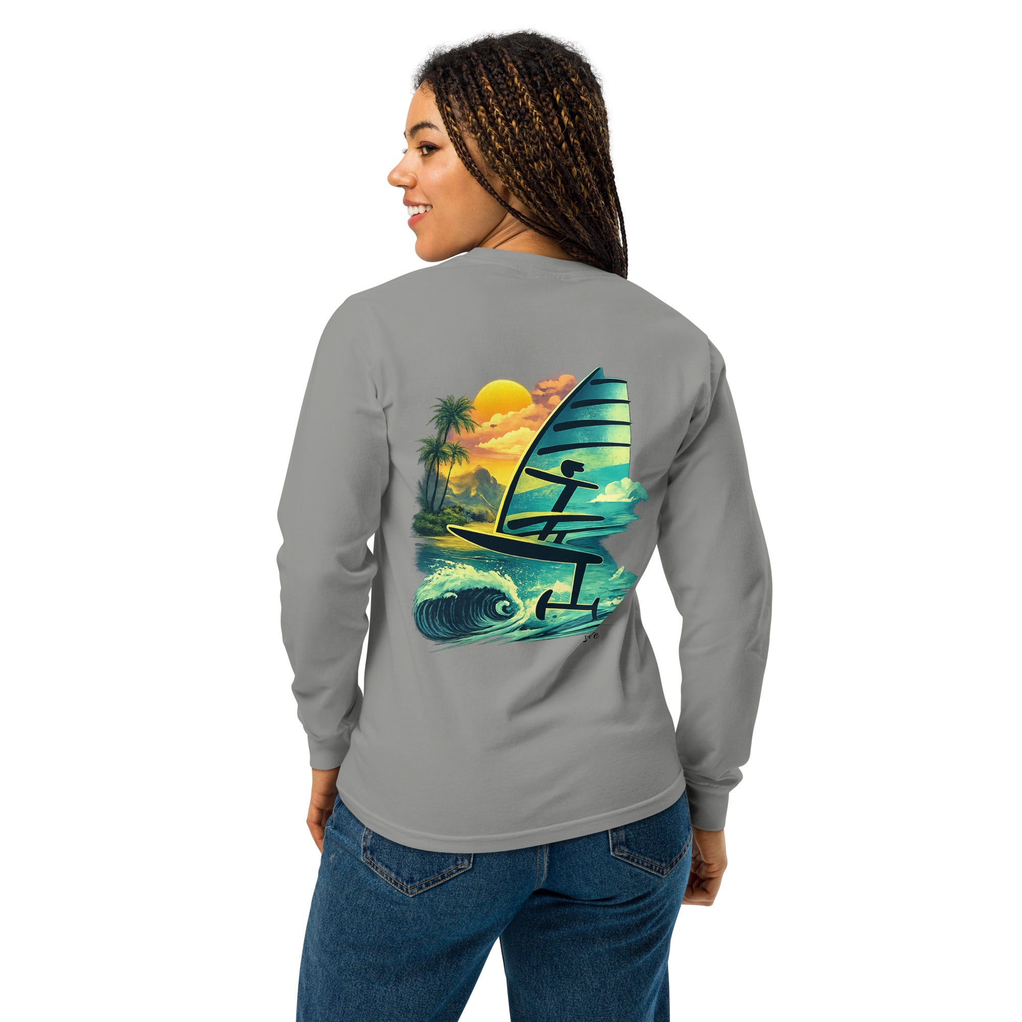 Foil Hawaii Long Sleeve Graphic Tee - Reef Love Custom Design-perfect windsurfing, wing foiling, windsurf foil themed graphic t-shirt-custom Reef Love Design