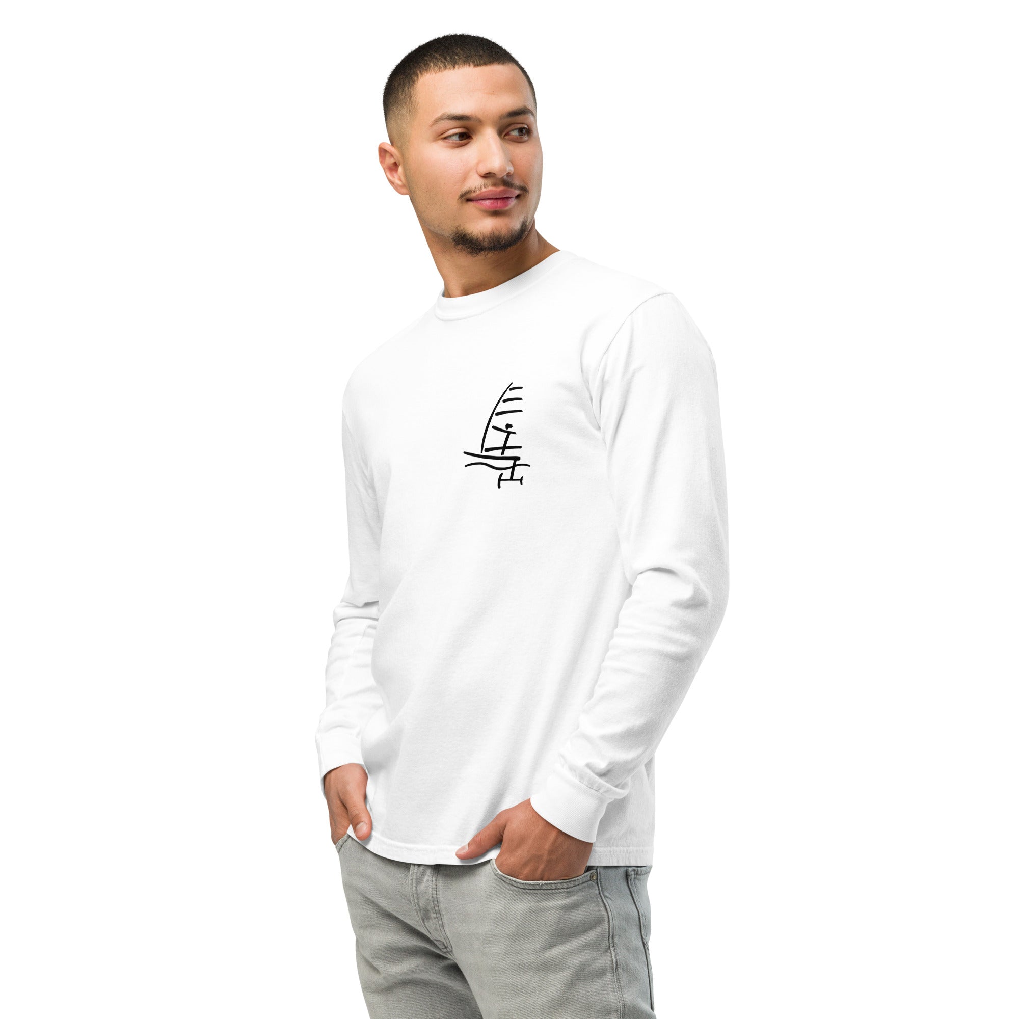 Windsurf Foiling Sunset Classic Unisex Long-Sleeve Graphic T-Shirt-perfect windsurfing, wing foiling, windsurf foil themed graphic t-shirt-custom Reef Love Design