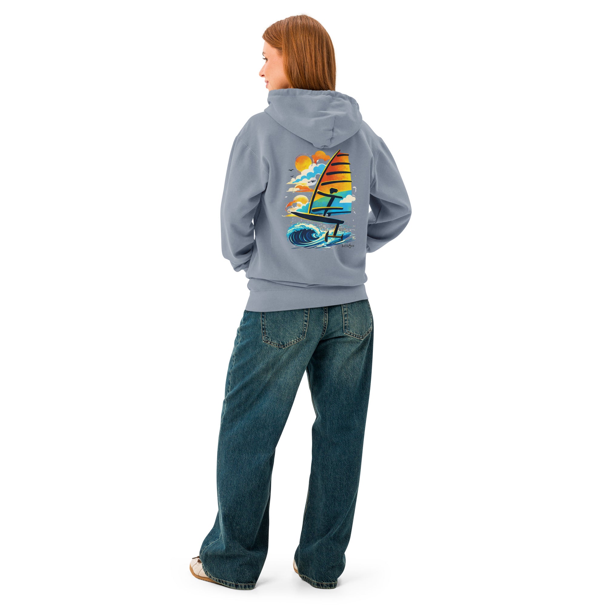 Windsurf Foil Classic Sunset Graphic Unisex Hoodie-perfect windsurfing, wing foiling, windsurf foil themed graphic t-shirt-custom Reef Love Design